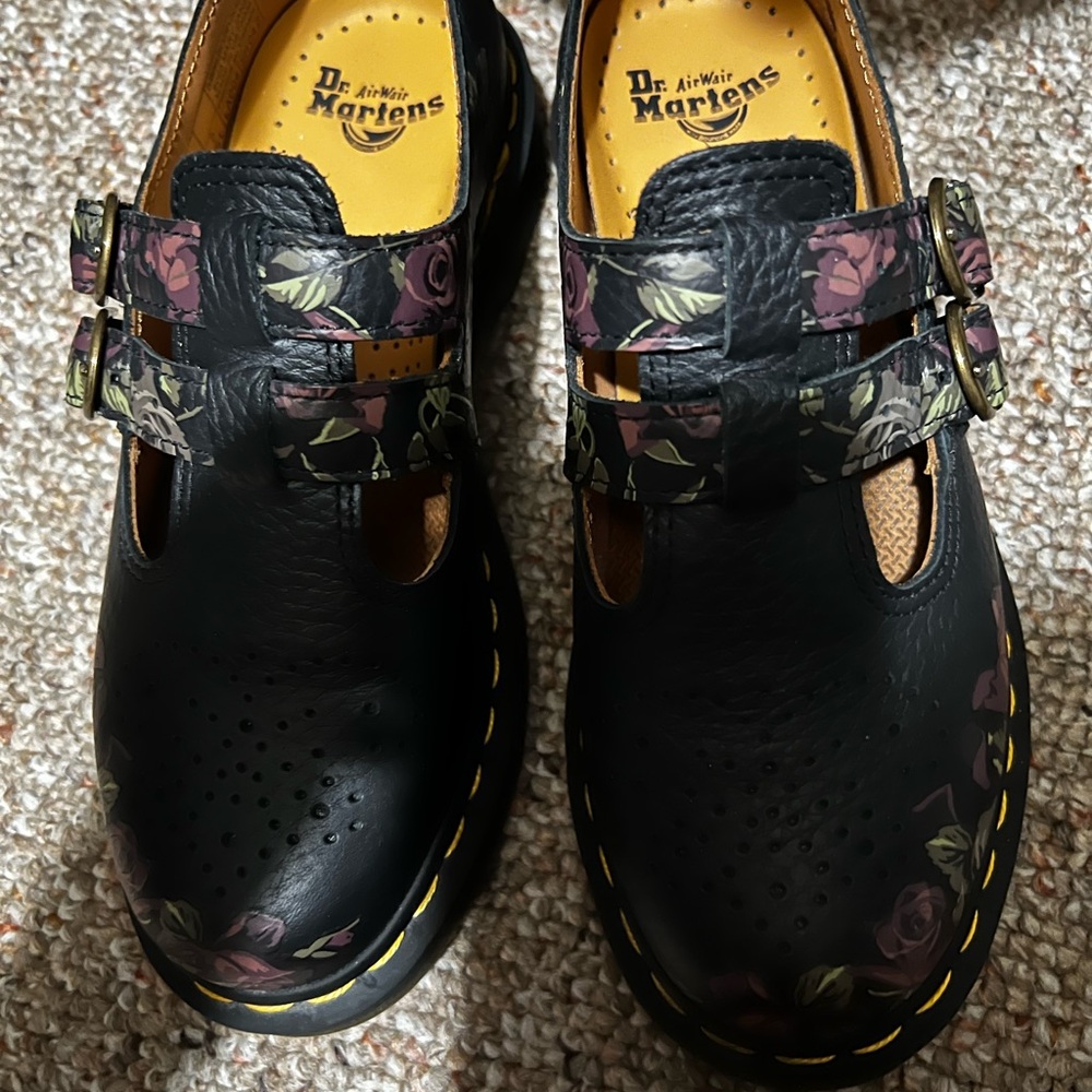 Dr. Martens Black and Purple Floral Loafers